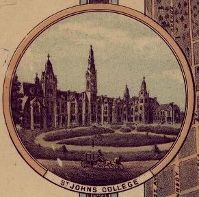 Lithograph print of a drawing of St. John's College. 